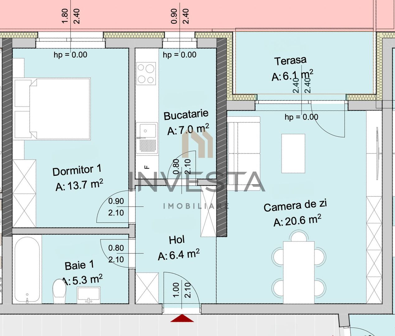 Apartament 2 camere, Marasti – zona The Office, proiect premium - Schiță 2