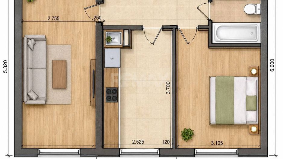2 dormitoare separate | 48,5 m² | Reparație modernă | Valea Apelor, Codru - Schiță 21