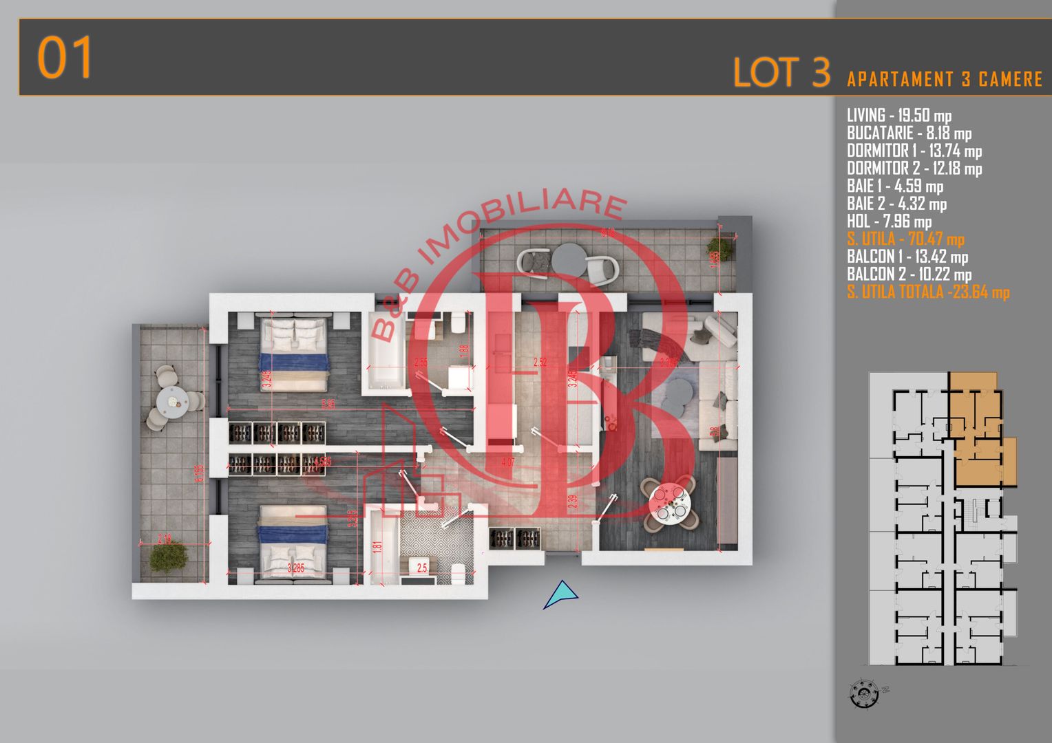 Apartament 3 camere Titan Th. Pallady-Sector 3-Metrou Teclu - Schiță 2