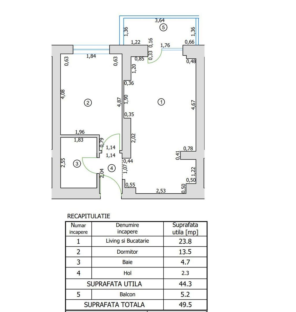 Apartament | 2 camere | Cortina North | Vedere libera Pipera - Schiță 13