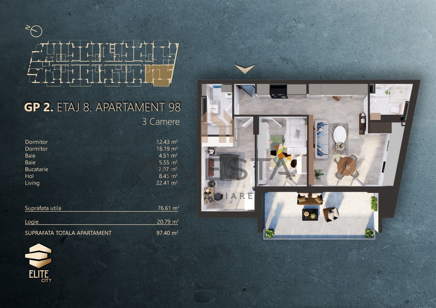 Apartament 3 camere Elite City cu terasa de 20 mp - Poză 21