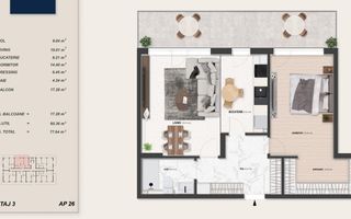 Apartament 2 camere  LA CHEIE Zona Pallady - Schiță 5