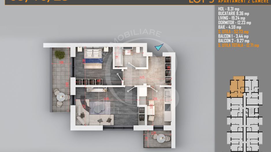 Apartament decomandat 2 camere Titan-Pallady-Metrou Teclu - Schiță 1