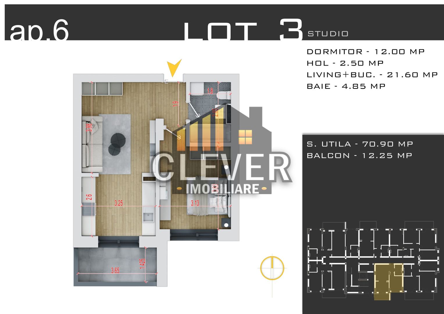 Studio 46mp  - Parcare bonus - Zona Pallady - Comision 0% - Schiță 9