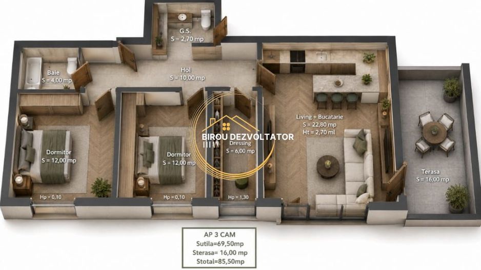 Penthouse decomandat 12minute de metrou Pret promo Titan Pallady Ikea - Schiță 6