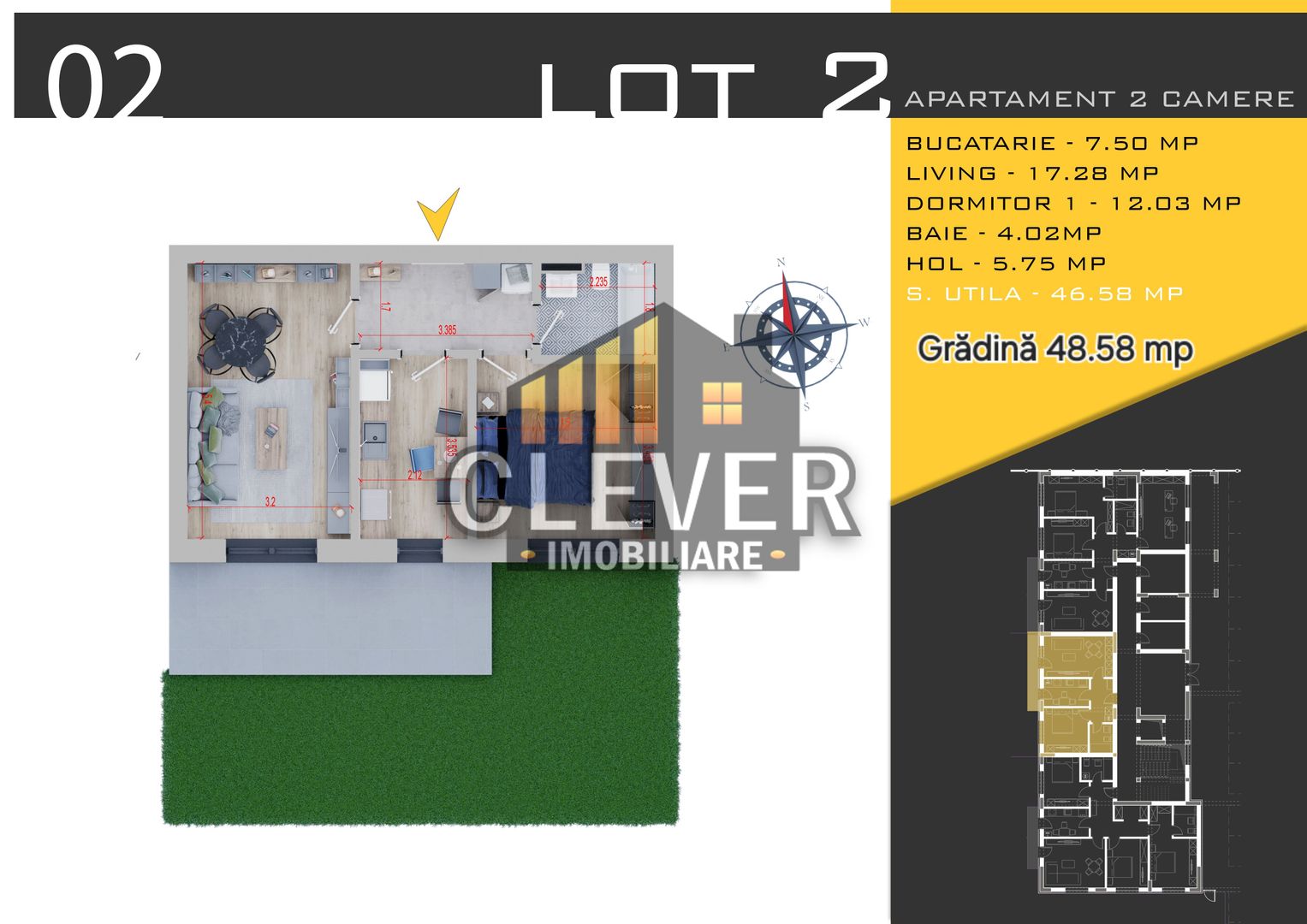 Apartament 2 Camere cu Gradina Proprie si loc de parcare - Schiță 8