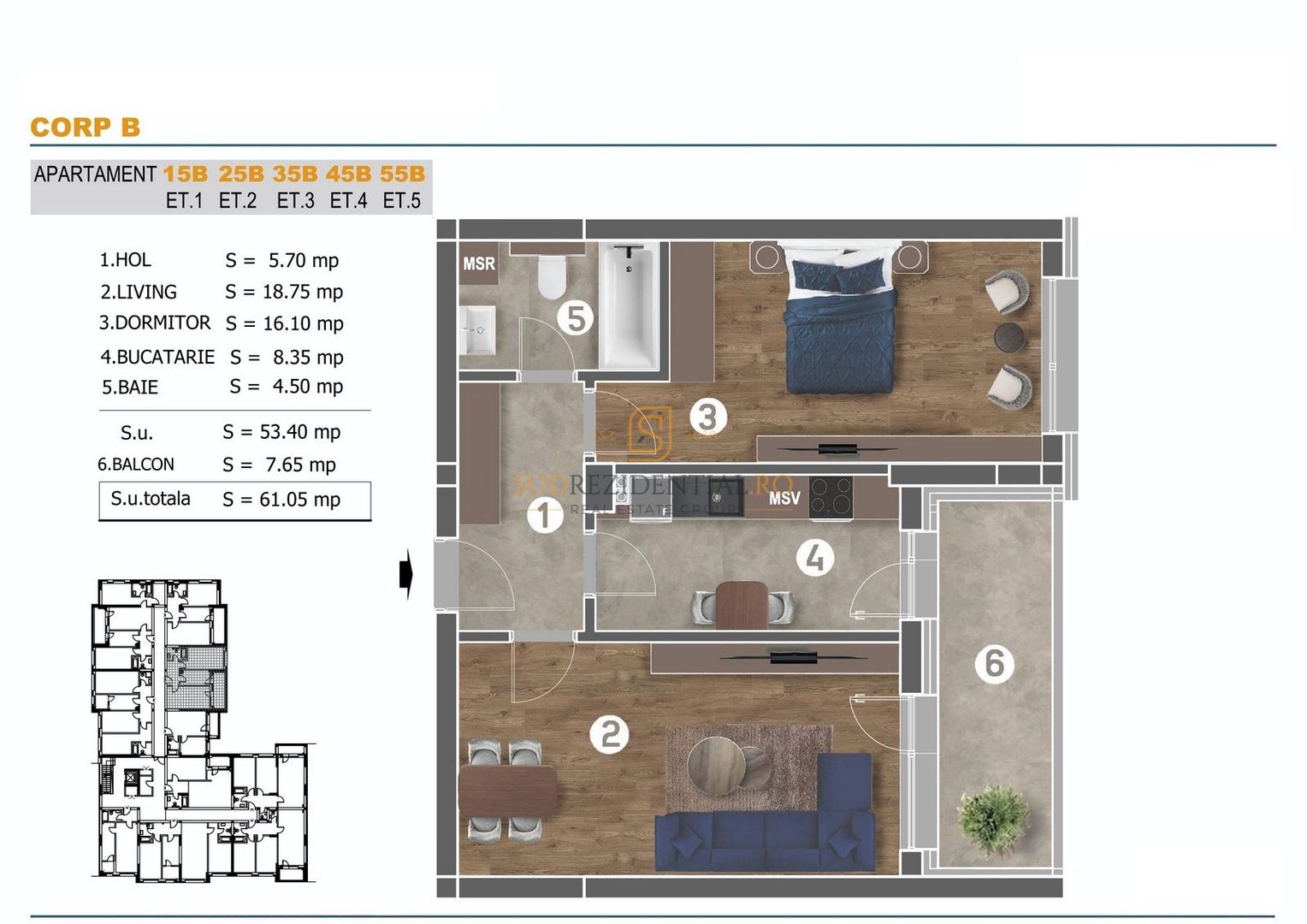 Apartament cu 2 camere, decomandat, acces rapid Parc Tudor Arghezi - Schiță 5