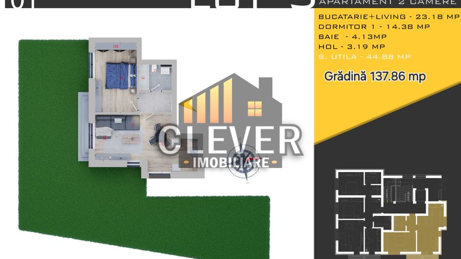 Apartament finalizat 2 Camere cu Gradina Proprie 138mp Th. Pallady - Schiță 19