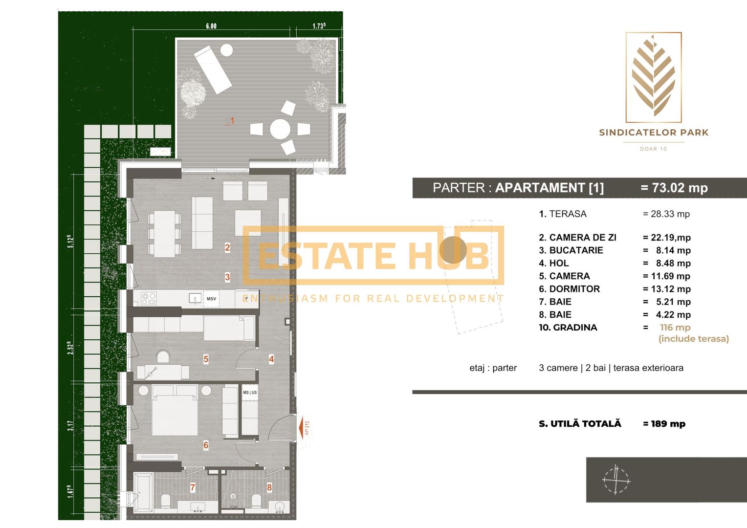 Apartament 3 camere, parter cu grădină privată 116 mp – Sindicatelor Park - Poză 6