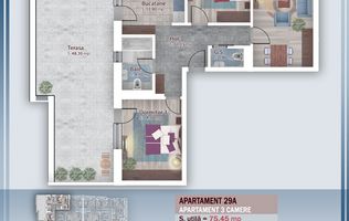 Apartament 3 camere cu terasă de 48 mp - Theodor Pallady