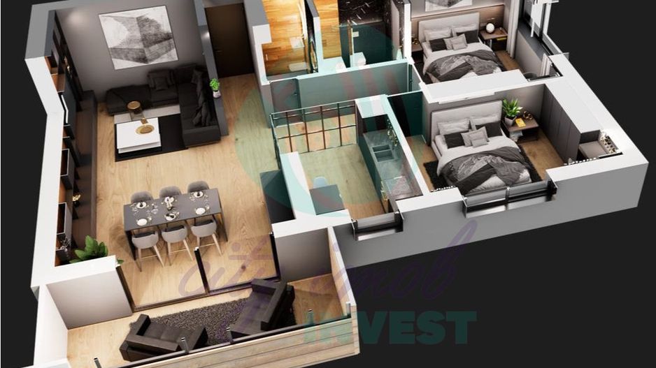 Apartament 3 camere cu gradina de 73 mp - Schiță 1