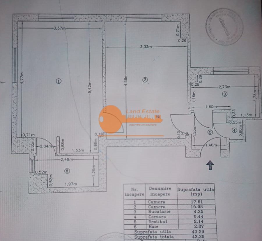 Apartament 2 camere – ultracentral – 44 mp – Piata Romana - Schiță 8