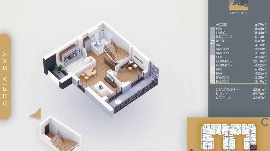 4 camere duplex - panoramic 700 metri Metrou Nicolae Teclu - Schiță 11