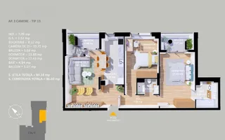 VANZARE APARTAMENT LA CHEIE | 3CAMERE | 84.3MP | TERASA 54MP | PARCARE - Schiță 18