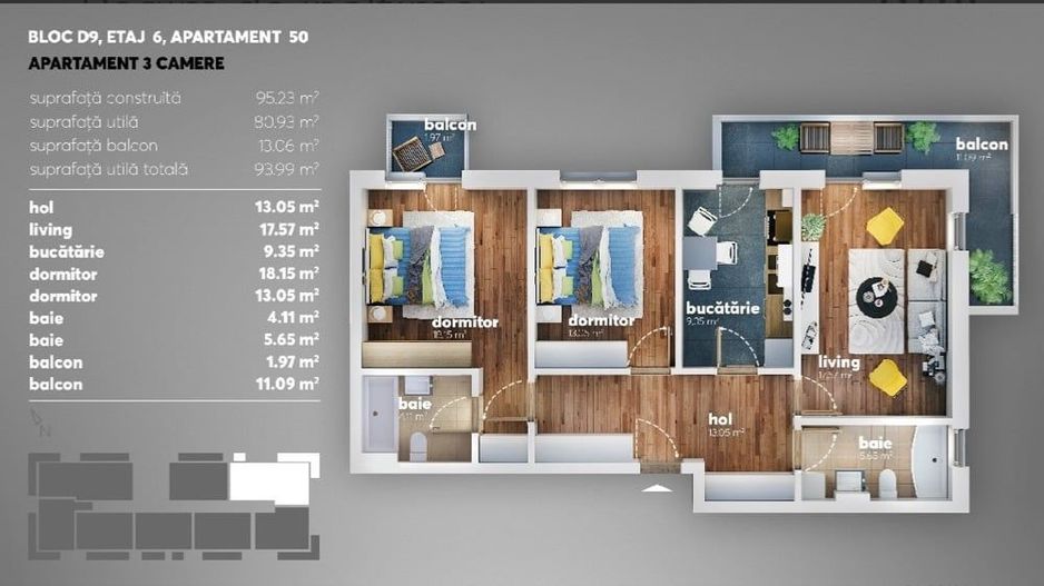 Comision 0% Vânzare partament  3 cam  - Gata de mutat - Grand Kristal Residance - Poză 8