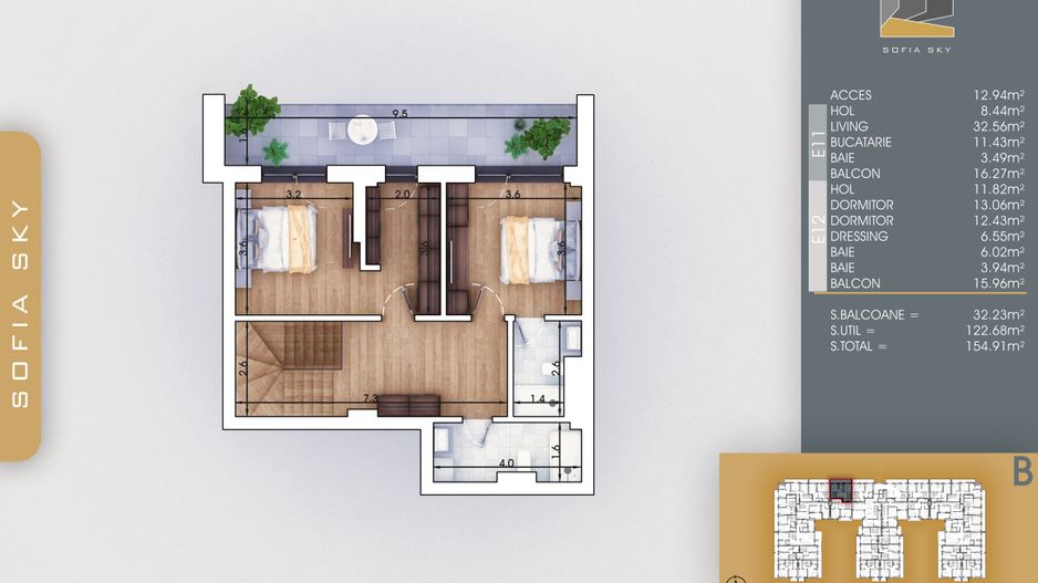 Duplex 3 camere cu dressing si 3 bai la 700 m de M Nicolae Teclu Titan Pallady - Schiță 8