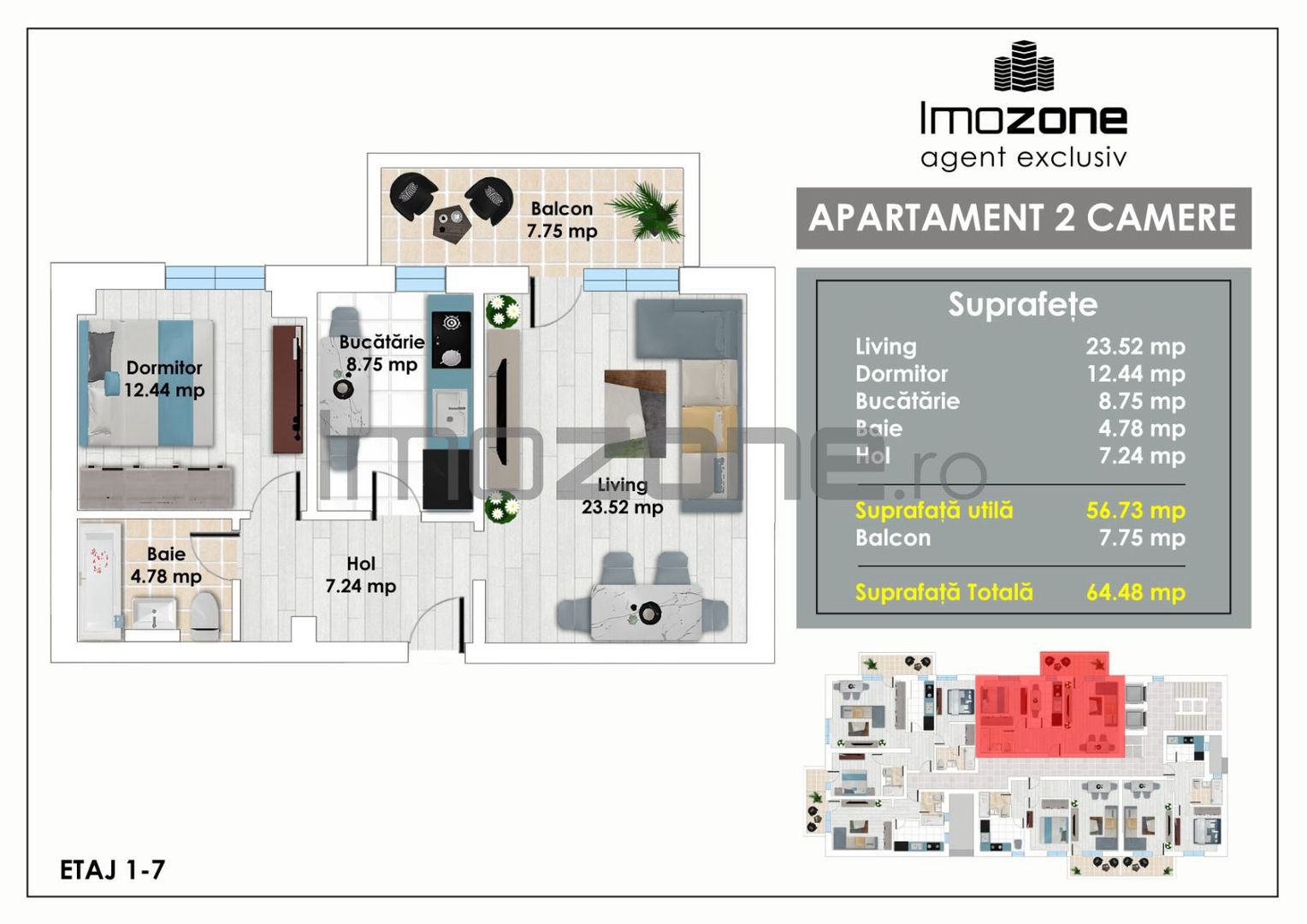 2 Camere, 64 mp, living spatios, langa Metrou Pacii, in Militari, sector 6 - Poză 1