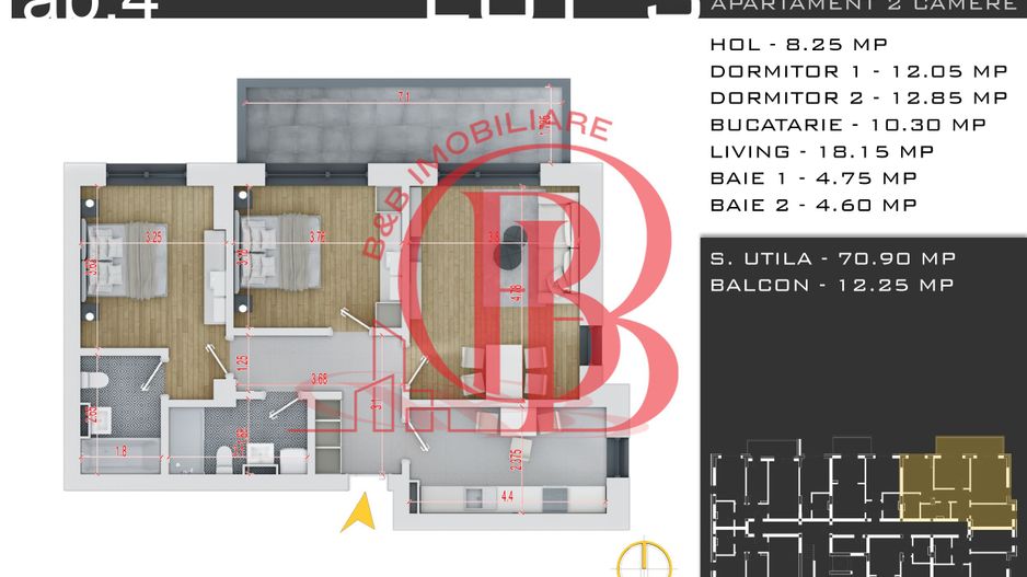 3 camere -parcare inclusa - proiect nou -Pallady - Schiță 14