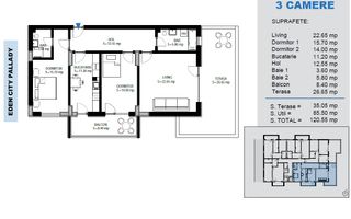 AP. 3CAM. SPATIOS 85.5 MP UTILI+TERASA 26MP+BALCON 8MP / BLOC P+4! - Poză 1