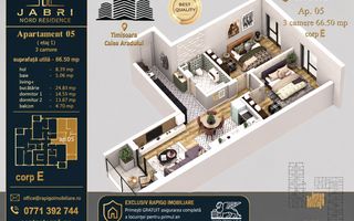 Apartament 05, Corp E – 3 camere | 66,50 mp | Jabri Nord Residence - Poză 1