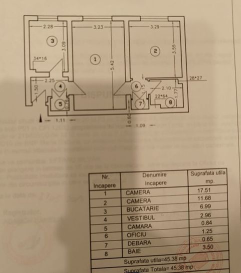 2 camere | 45.38 mp - parter | retras | Pajura - Schiță 8