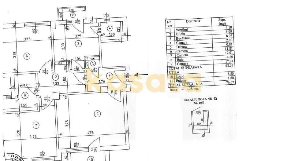 Apartament 3 Camere 🏡 | Universitate 📍| Centrală de Bloc 🔥 | Boxă - Schiță 15