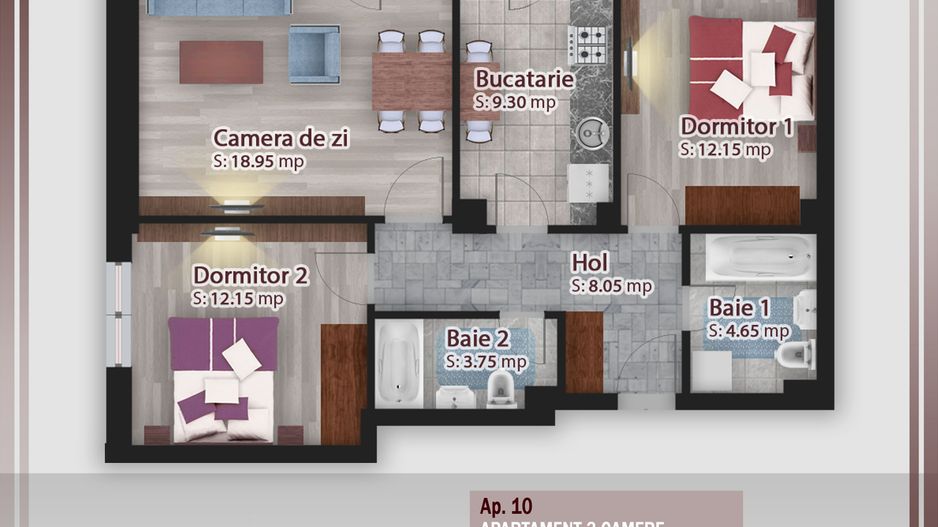 3 camere parcare bonus  -oferta lansare proiect Pallady - Schiță 1