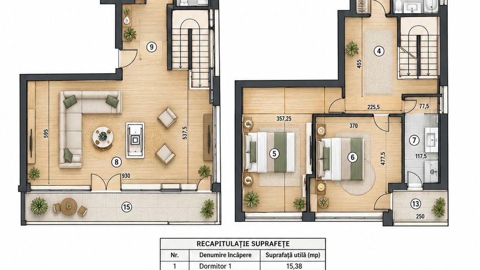 Penthouse duplex cu șemineu, saună și vedere la parcul Carol - Schiță 25