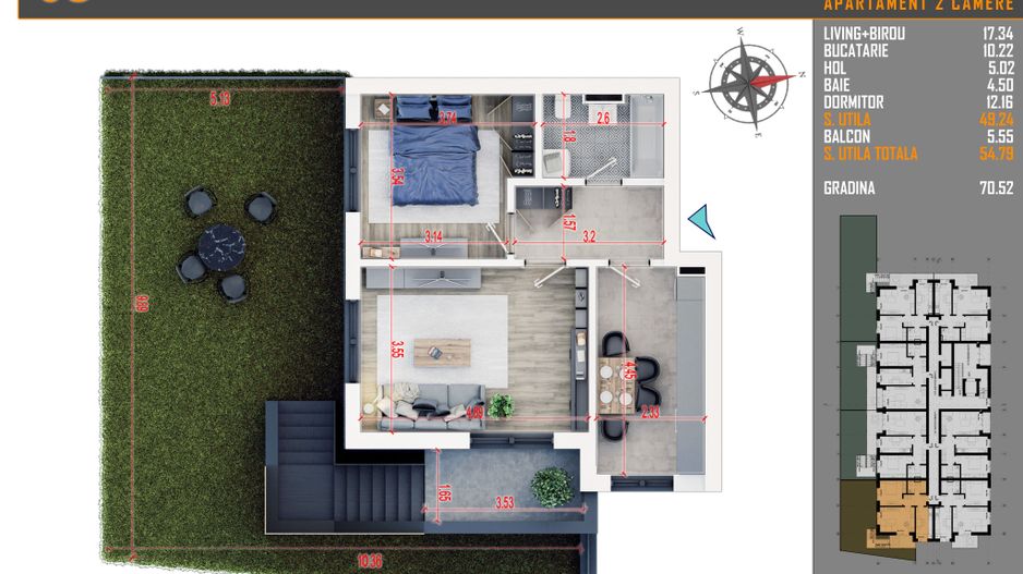2 Camere/ Gradina 70mp/ Parcare Subterana - Poză 5