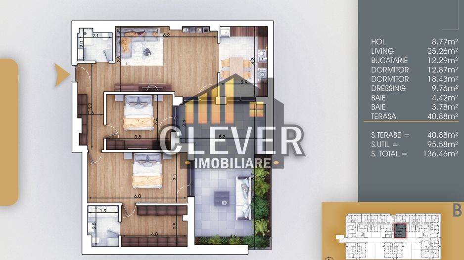 Apartament 3 camere cu dressing, living 25m² & terasă 40m² - Theodor Pallady - Schiță 6