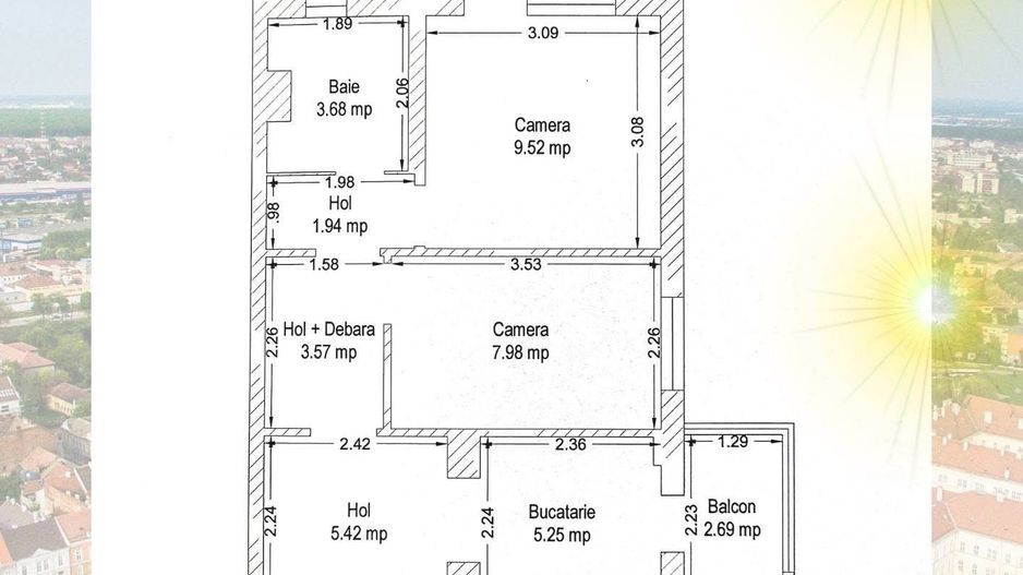 Lipovei | 3 Camere | Decomandat | Etaj Intermediar. - Schiță 12