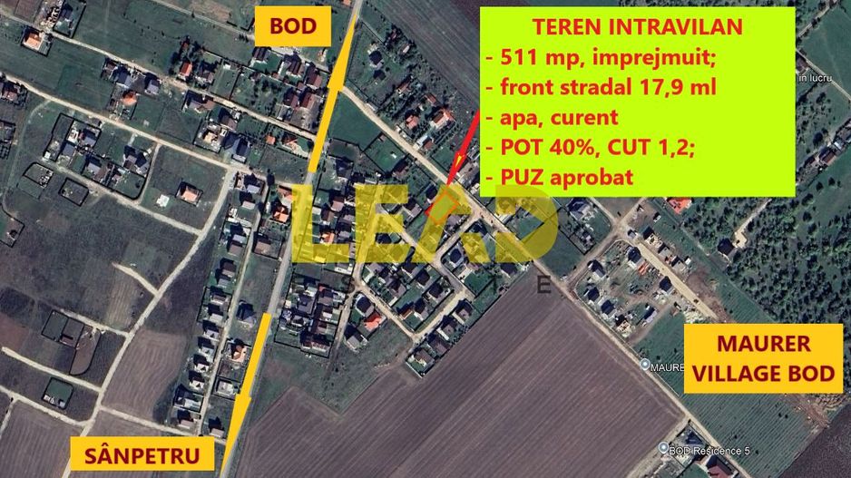 De Vanzare TEREN Intravilan, 511 mp, in BOD - Poză 1