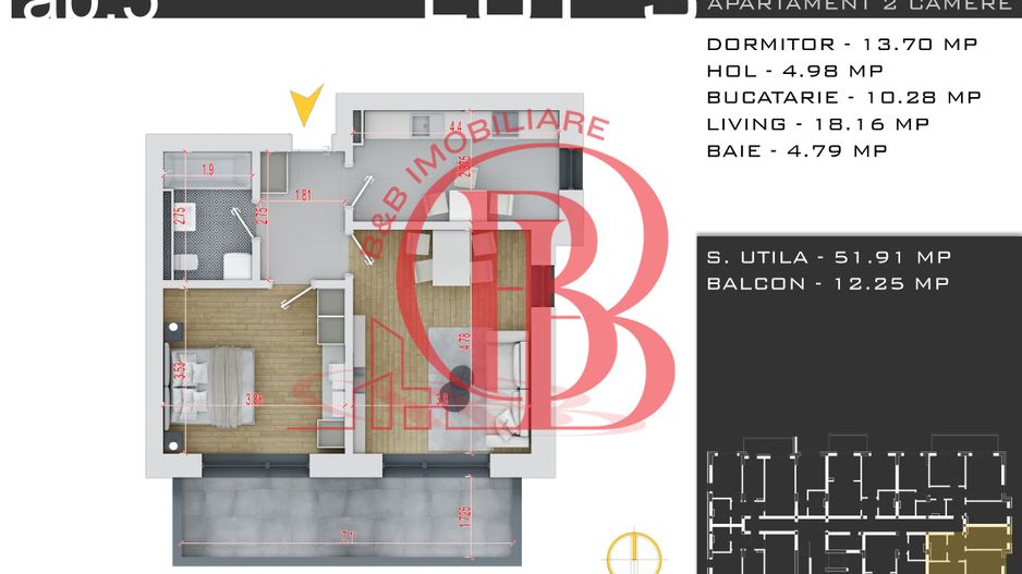 Theodor Pallady-Metrou Teclu-Apartament 2 camere Decomandat - Schiță 13