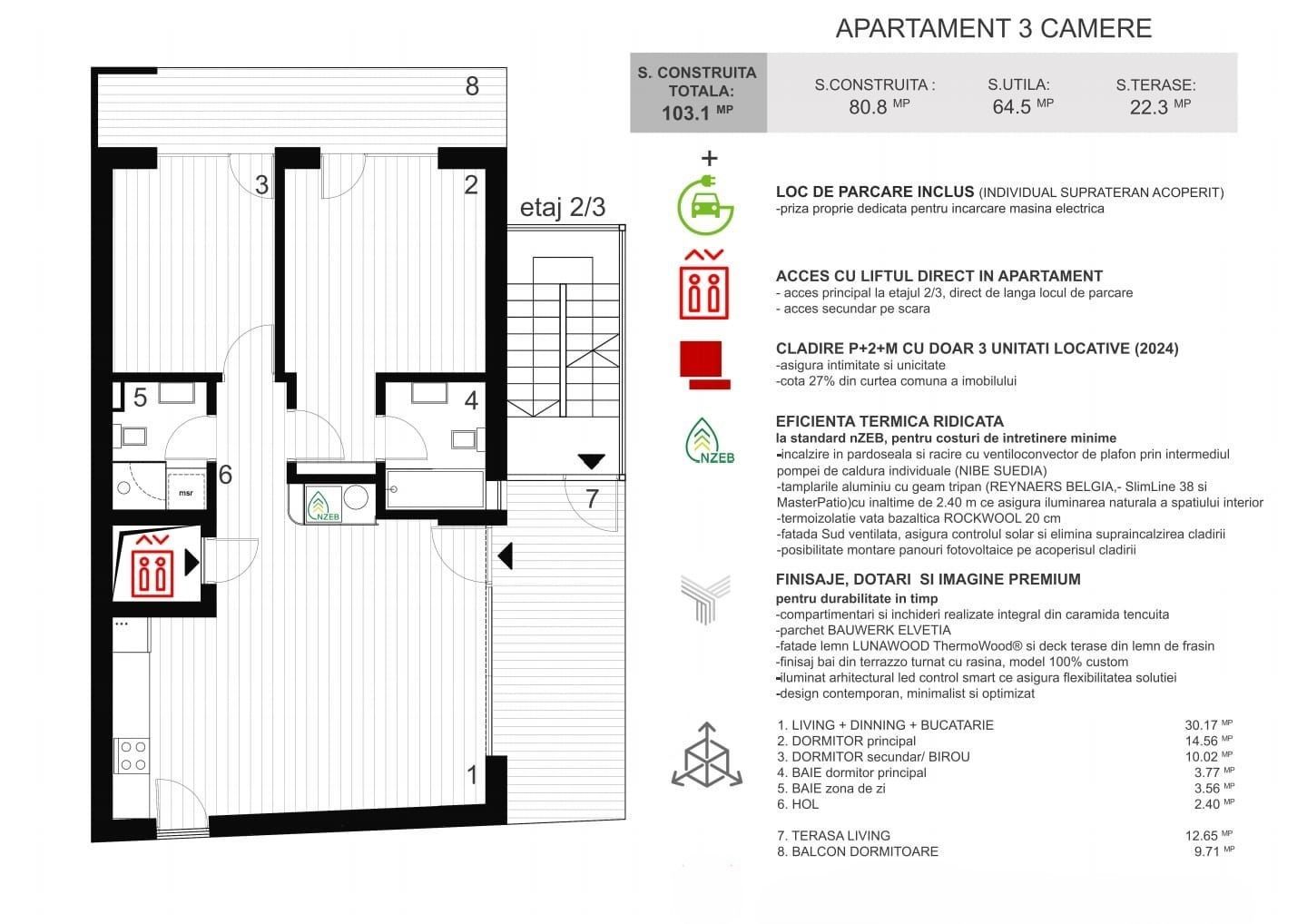 APARTAMENT 3 CAMERE | DOROBANTI | PREMIUM | nZEB | ACCES DIN LIFT - Poză 8