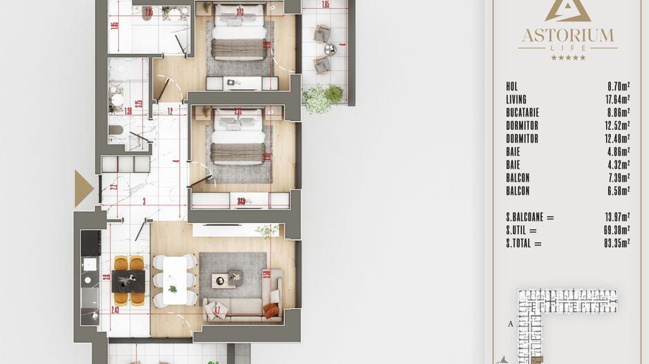 Titan Pallady Ap. 3 Camere Astorium exclusiv în blocul A, predare 2025 - Poză 2
