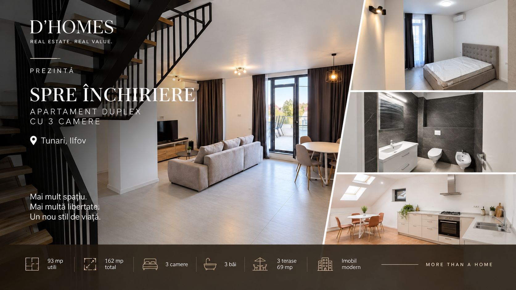 De Închiriat | Duplex Premium 3 Camere | 162 mp | Tunari - Poză 1