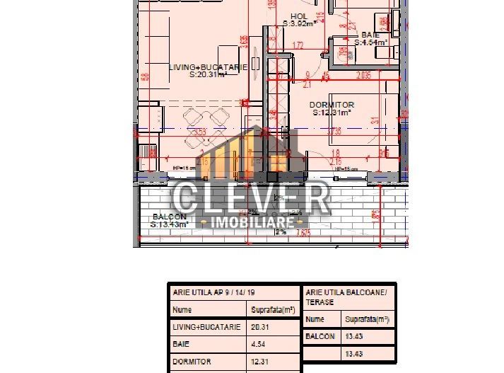 2 Camere | 54,5 mp | Balcon 13,4 mp | Pallady | Comision 0% - Schiță 1