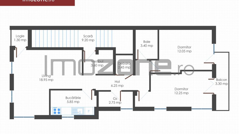 Apartament 3 cam., 2 bai, 2 balc., bloc nou, finisat la cheie, centrala termica - Schiță 14