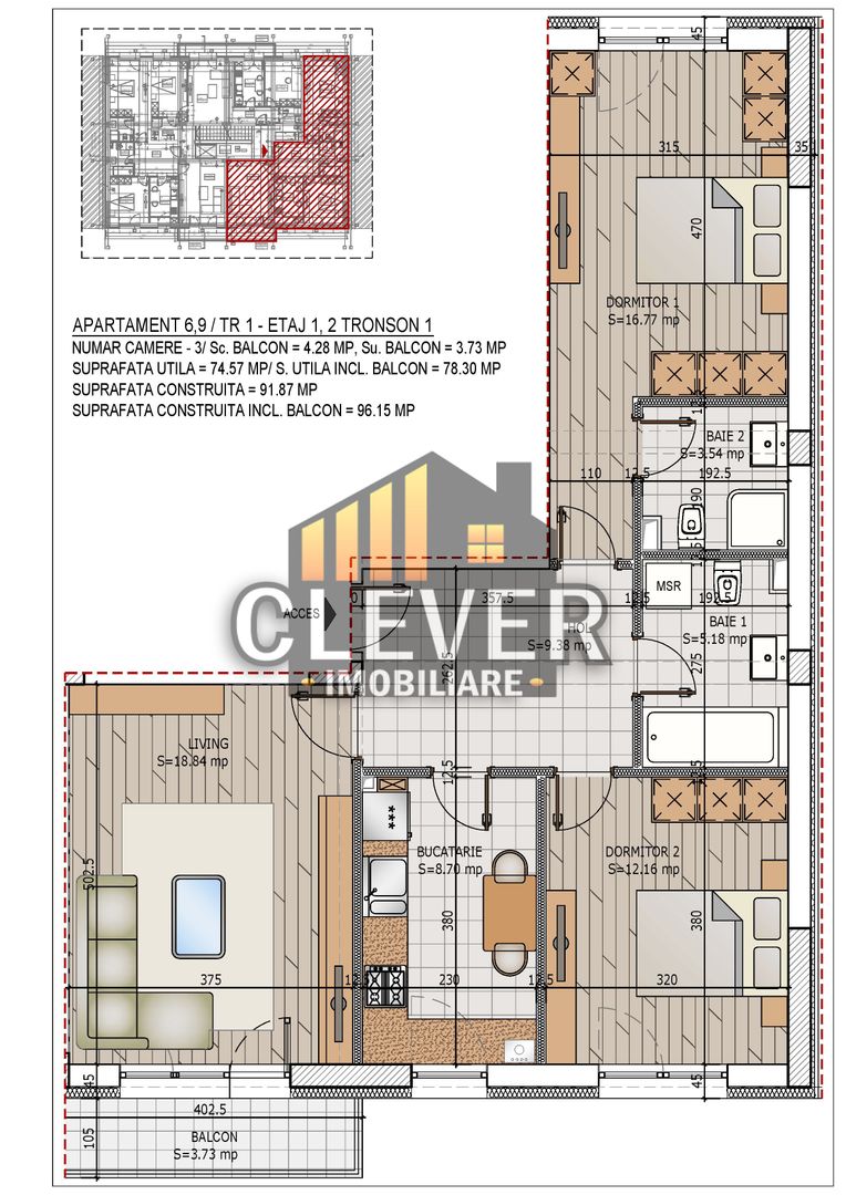 Apartament 3 camere Pallady | 78,14 mp | Etaj 2 | 2 băi - Schiță 5