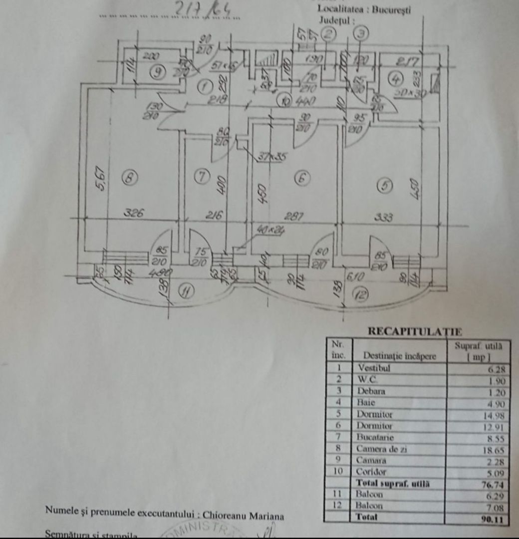 APARTAMENT 3 CAMERE | ZONA UNIRII | RENOVAT 2020 | ETAJ INTERMEDIAR | - Schiță 12