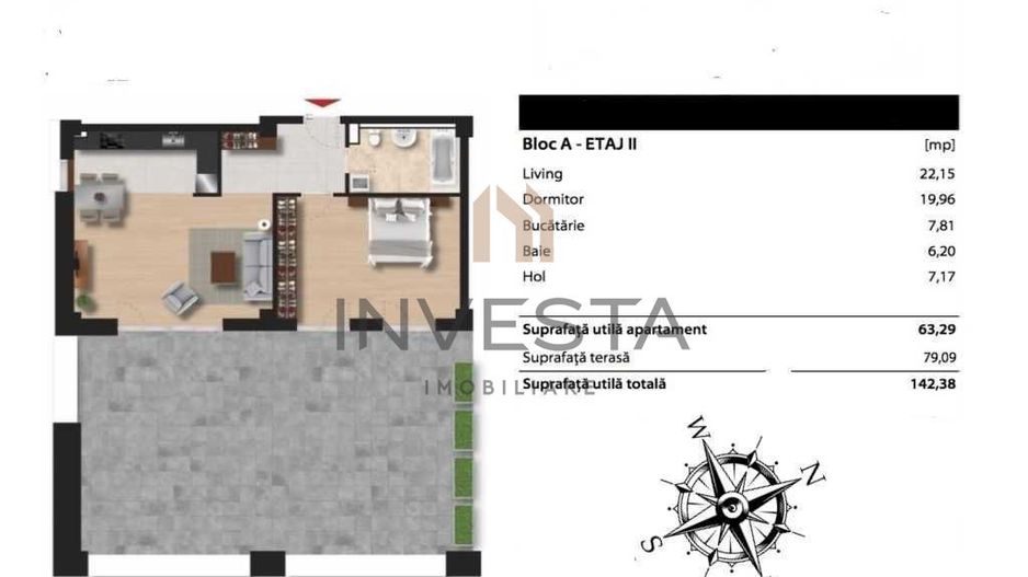 Apartament 2 camere la etajul 2 cu 80 mp de terasa in SOPOR! - Schiță 14