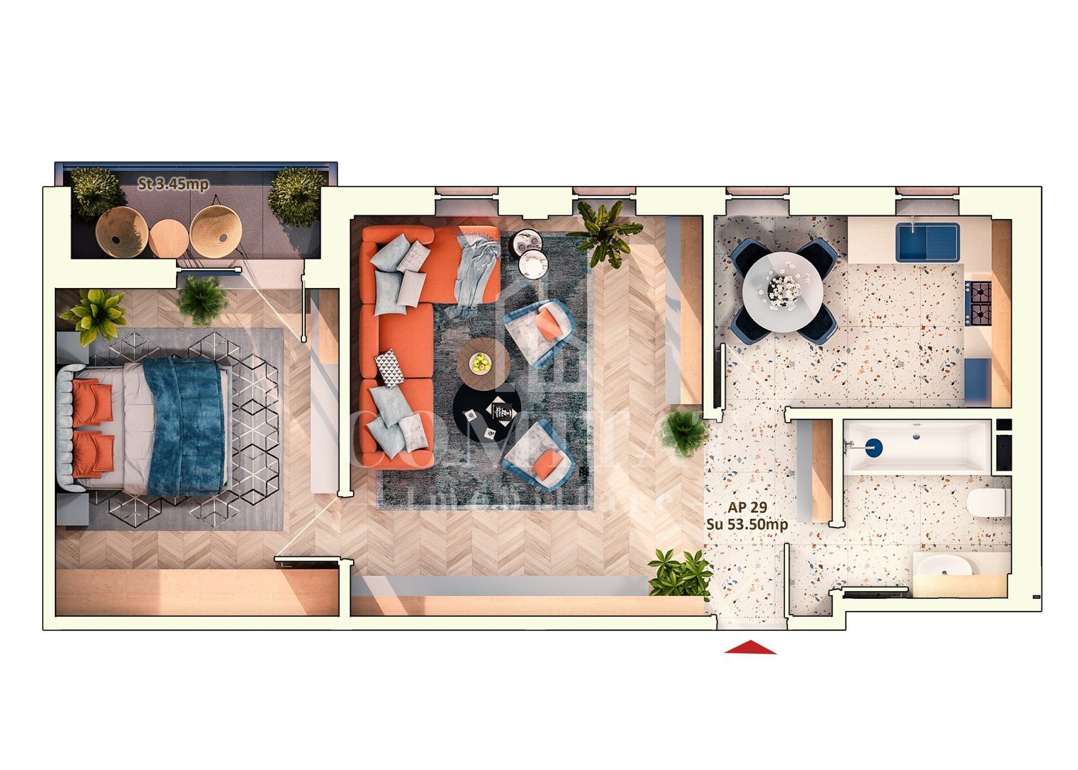 Apartament 2 camere Dorobanților Cluj imobil nou cu CF - Schiță 8