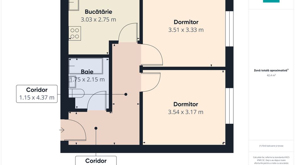 Apartament 43 mp, mobilat, AC, parter, decomandat - Poză 6