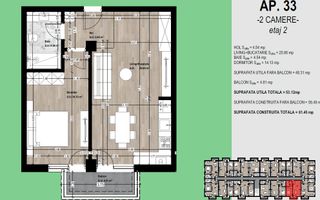 Apartament nou de vânzare Otopeni – 2 camere, balcon, parcare inclusă - Schiță 8