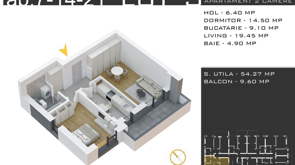 2 camere decomandat -parcare inclusa -Pallady - Schiță 12