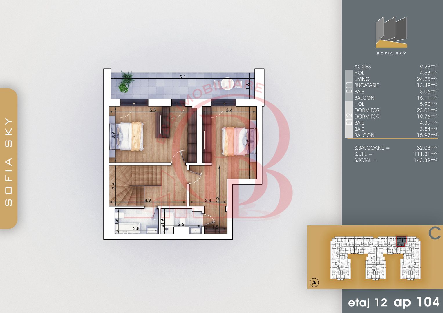 Finalizat-Mutare Rapida la 7min Metrou Duplex 3 camere cu 3 bai - Schiță 3