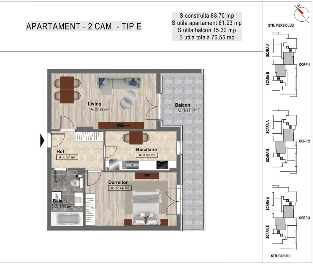 Apartament 2 camere Dobroesti / SU 76,55 mp / bloc nou / comision 0 - Poză 16