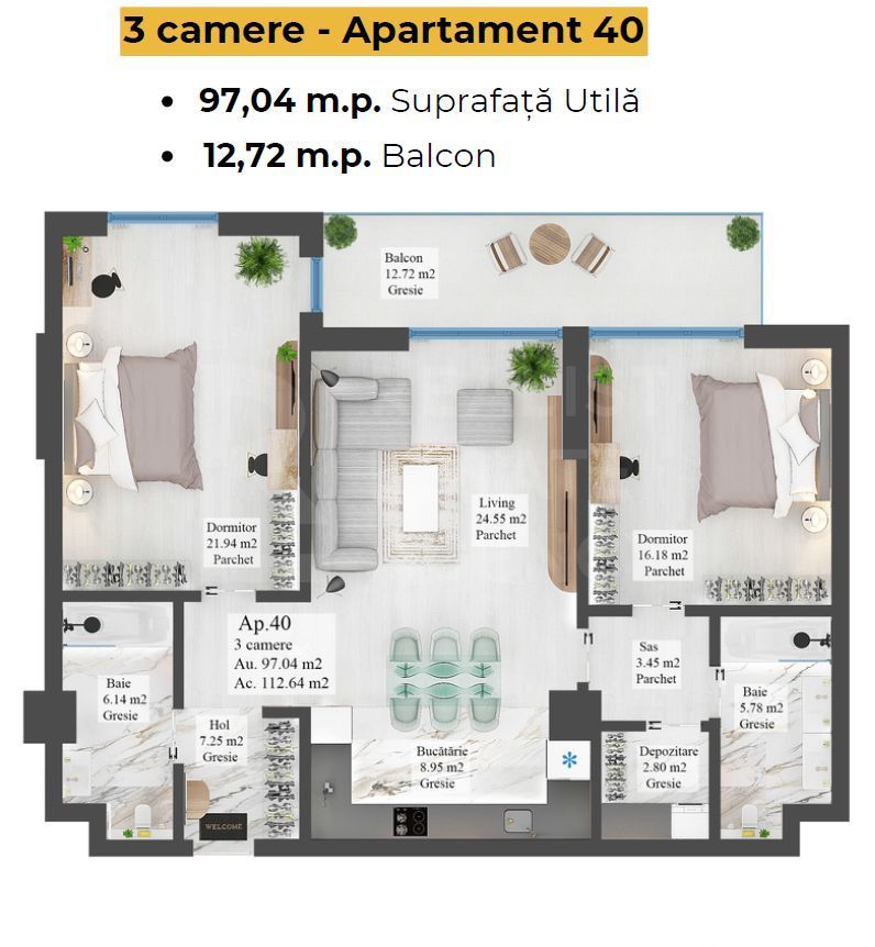 Vânzare, apartament, 3 camere, Carpathia, Brașov - Poză 9