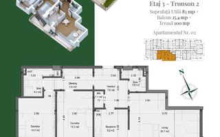 Apartament 3 camere | Rooftop Privat | Pallady Metrou Teclu - Schiță 1