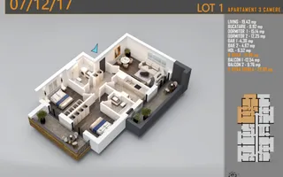 3 Camere | 95 mp | 2 Balcoane 23,8 mp | Pallady | Comision 0% - Schiță 14